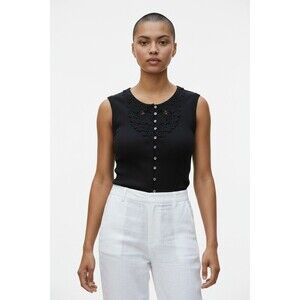 EDIT Jason wu Women's Button Up Tank Top with Lace Collar Black Sz S NWT